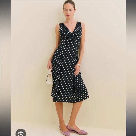 Reformation Adela Polka Dot Midi Dress Black - Size 4